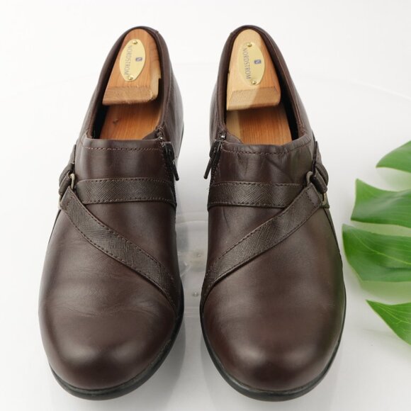 Clarks Womens Genette Arc Loafer Size 11 M Brown Leather Block Heel Bootie Shoe - Picture 2 of 12